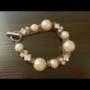 Givenchy Rose Tone Pearl and Crystal Toggle Bracelet